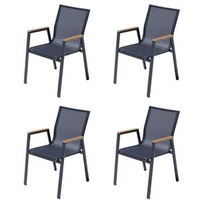 Kit 4 Cadeiras com Braco Empilhavel Angra Maresias Fratini Cinza Assento em Tela Base Aluminio -2-